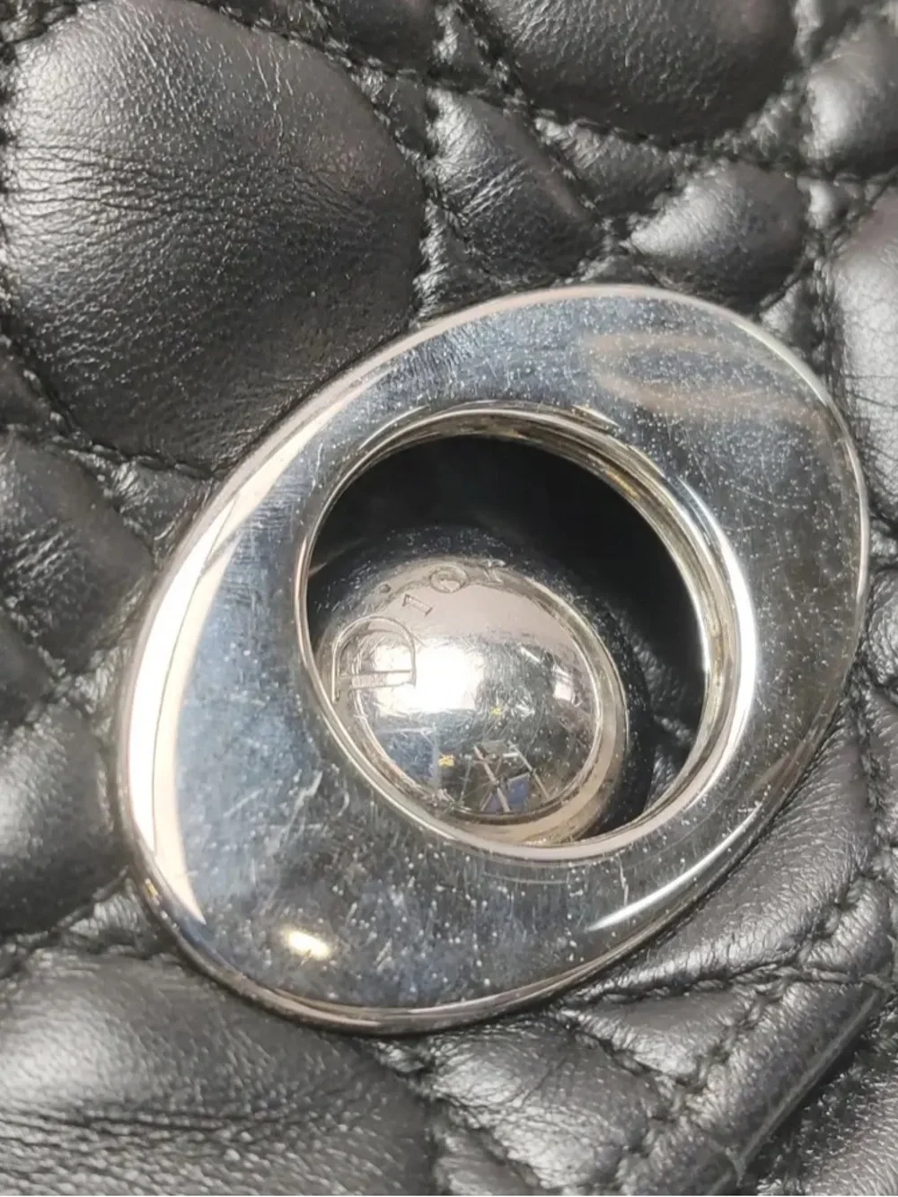 Dior Black Cannage Lambskin Shoulder Bag with Silver Logo Charms